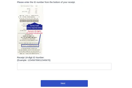 enter 18-digit survey code printed on the receipt