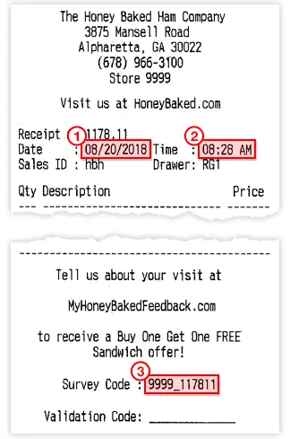 HoneyBaked purchase receipt
